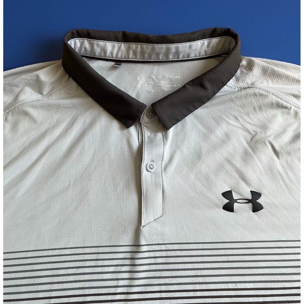 Under Armour Polo Men's 3XL Performance Golf Rugby Shirt Black Gray Heat Gear
